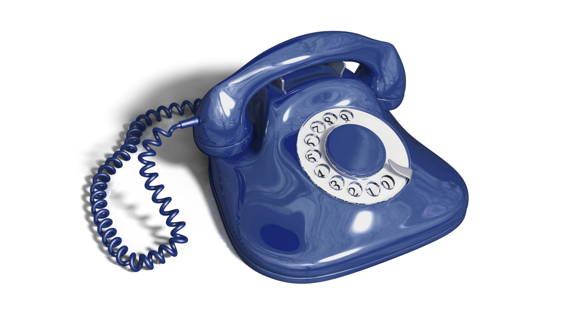 Ein blaues Telefon mit Wählscheibe