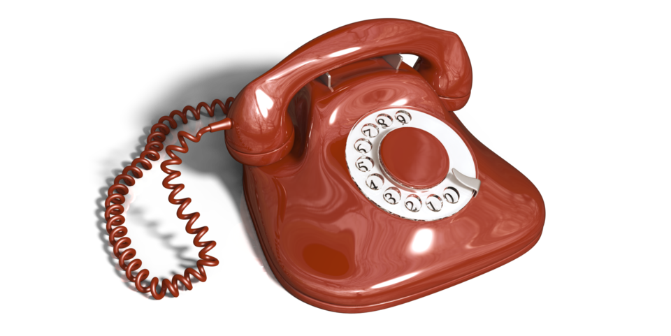 Ein rotes Telefon mit Wählscheibe